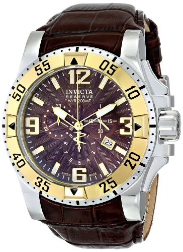 Invicta 10906 Men's Reserve Excursion Gold Tone Bezel Brown Textured Dial Chronograph Brown Leather Strap Dive Watch