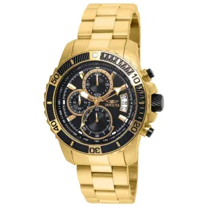 Invicta 22414 Men's Pro Diver Chronograph Black Dial Yellow Gold Steel Bracelet Watch