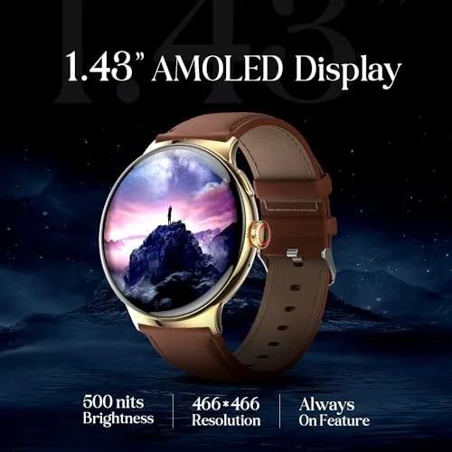 itel Unicorn Smartwartch with Single chip BT Calling, 1.43" AMOLED Display, 500 Nits Brightness, Rotating Crown, IP68 Waterproof, 200  Watch Faces, 100% Charging Approx 70 mins (Champagne Gold)