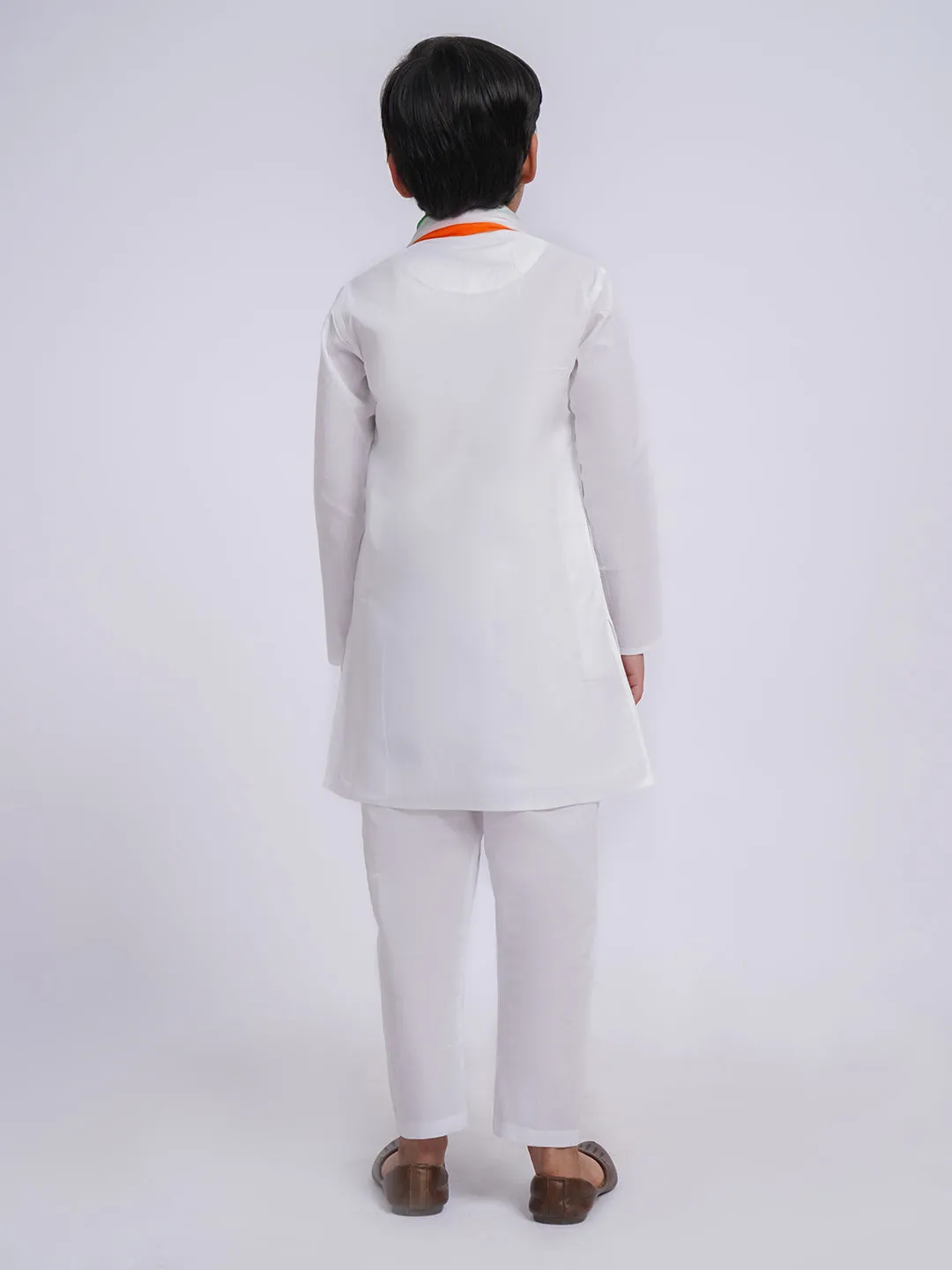 JBN Creation Boys' White Pure Cotton Kurta, Pyjama & Dupatta Set