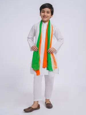 JBN Creation Boys' White Pure Cotton Kurta, Pyjama & Dupatta Set