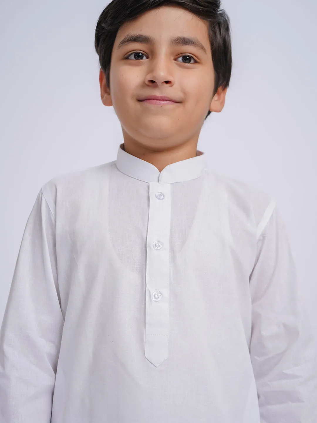 JBN Creation Boys' White Pure Cotton Kurta, Pyjama & Dupatta Set