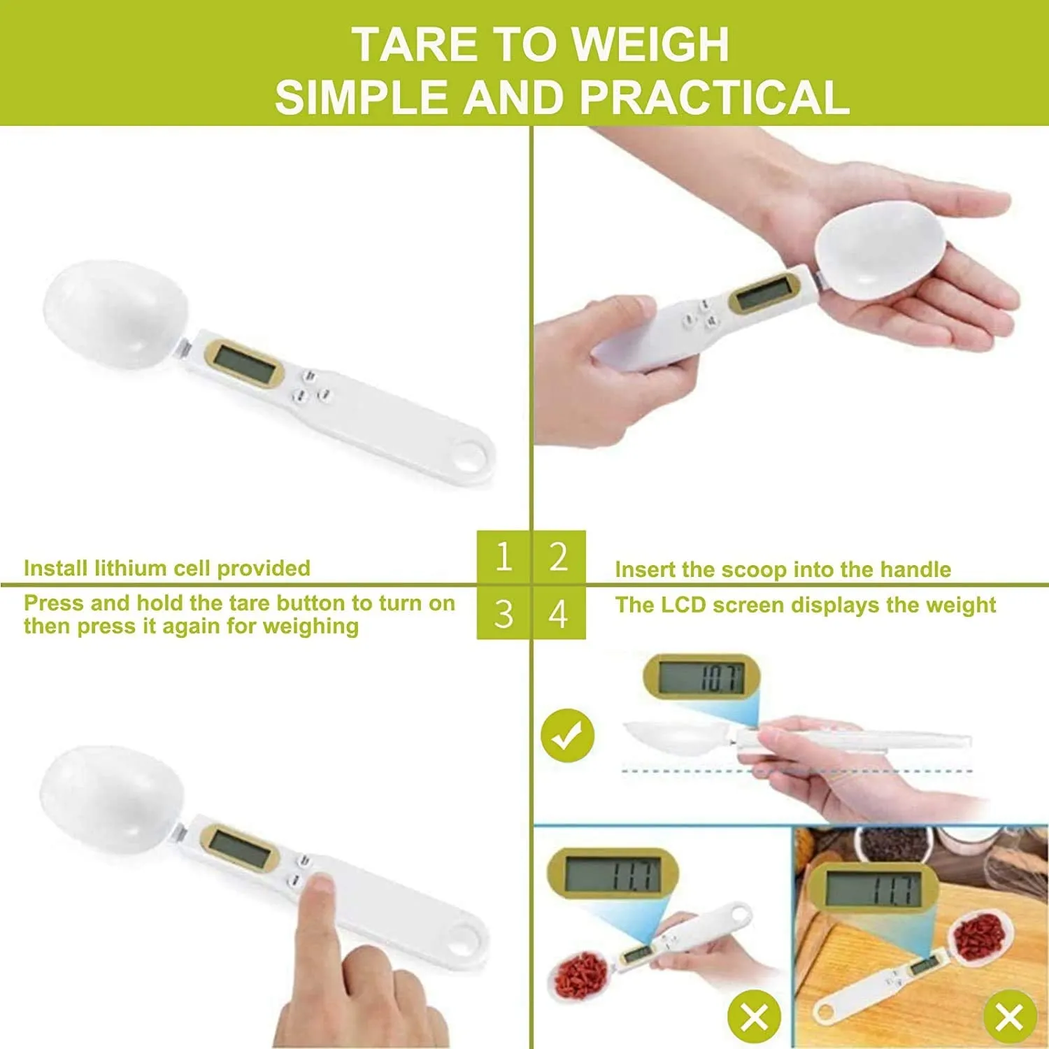 Kitchen Food Digital Spoon Scale, Scale 1.1lb/500g(0.1g) Kitchen Tools Accessories with LCD Display Weight Measuring Food Coffee Flour Spices Medicine