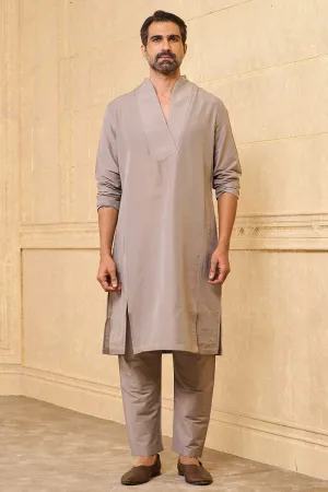 Light Grey Kurta Set With Asymmetrical Neck