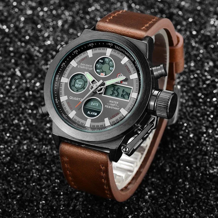 Luxury Men Swimming Digital LED Quartz Outdoor Sports Watches Military Clock With Leather Strap