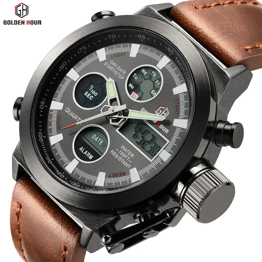 Luxury Men Swimming Digital LED Quartz Outdoor Sports Watches Military Clock With Leather Strap