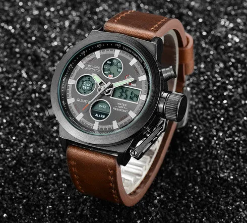 Luxury Men Swimming Digital LED Quartz Outdoor Sports Watches Military Clock With Leather Strap