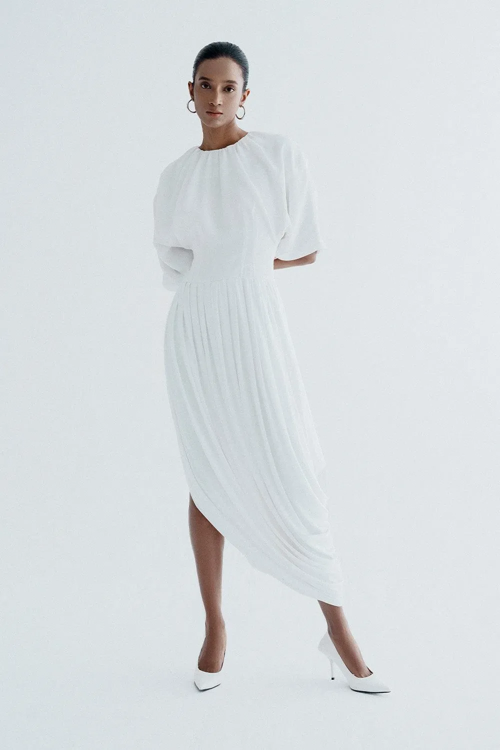 Margaret Asymmetric Round Neck Cotton Knitted Maxi Dress