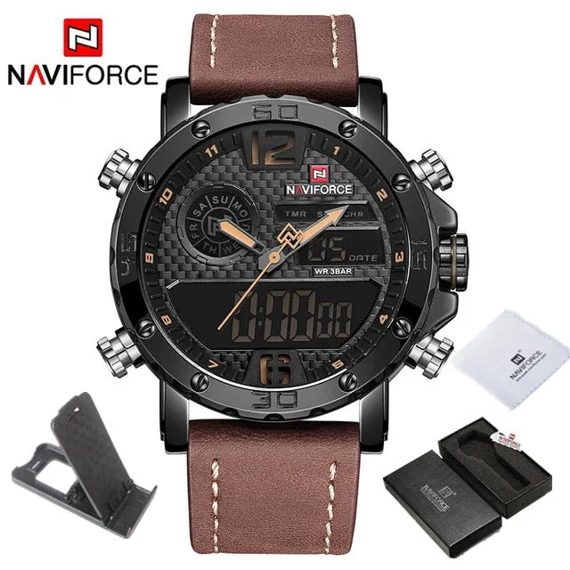 Mens Watches To Luxury Brand Men Leather Sports Watches NAVIFORCE Men's Quartz LED Digital Clock Waterproof Military Wrist Watch