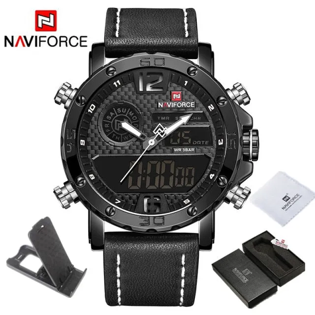 Mens Watches To Luxury Brand Men Leather Sports Watches NAVIFORCE Men's Quartz LED Digital Clock Waterproof Military Wrist Watch