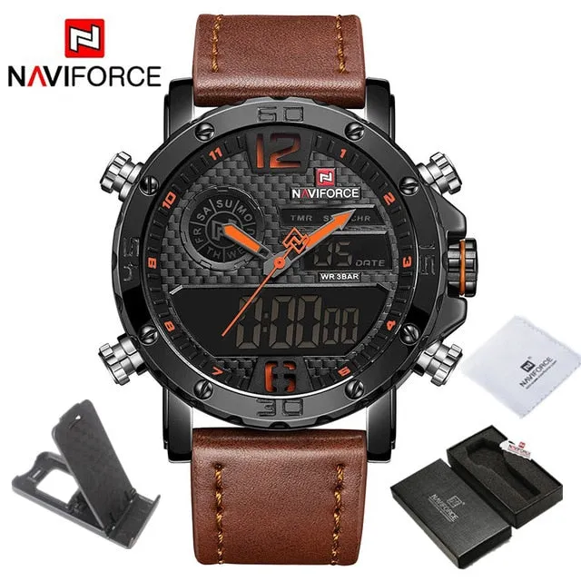 Mens Watches To Luxury Brand Men Leather Sports Watches NAVIFORCE Men's Quartz LED Digital Clock Waterproof Military Wrist Watch