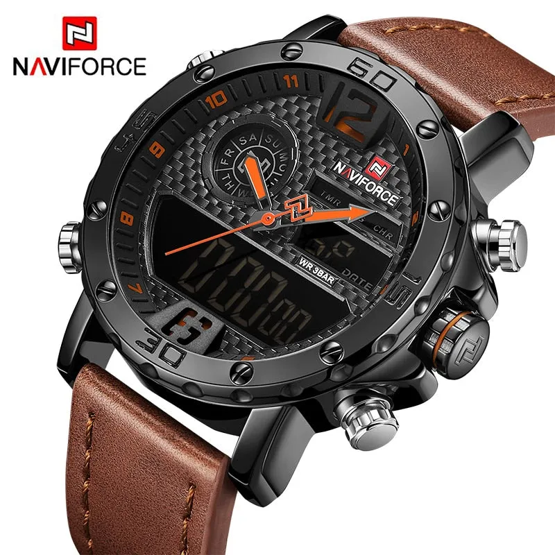 Mens Watches To Luxury Brand Men Leather Sports Watches NAVIFORCE Men's Quartz LED Digital Clock Waterproof Military Wrist Watch