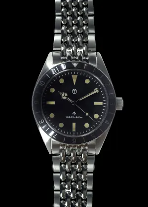 MWC Classic 1960s Pattern Dual Time Zone Divers Watch with Retro Luminova Paint and a Hybrid Mechanical/Quartz Movement on a Matching Steel Bracelet