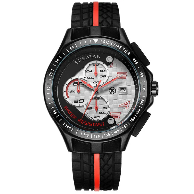 New Men Racer Sports Watches Chronograph Function 6 Hands Quartz Date Clock Man Silicone Strap Luxury Top Brand Wrist Watch