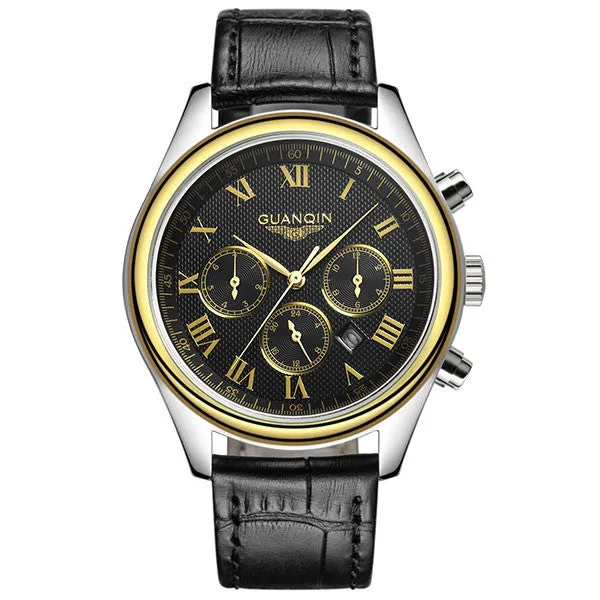 Original GUANQIN Men's Quartz Watches Men Top Brand Luxury Wristwatches Waterproof Classic Leather Strap Watch Hours Clock