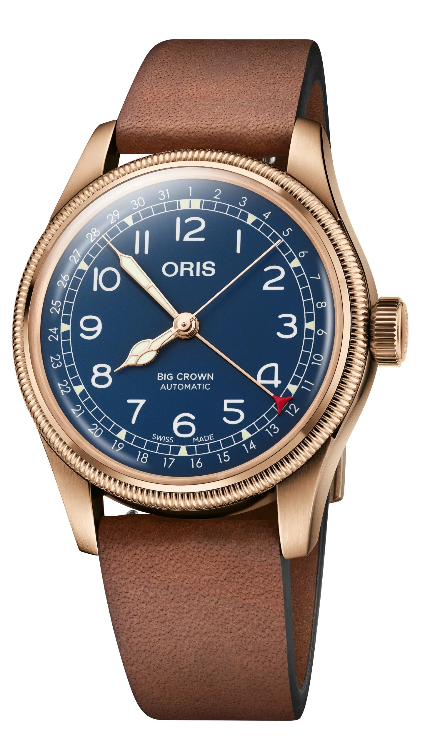 ORS Watch Big Crown Pointer Date Bronze Leather Blue