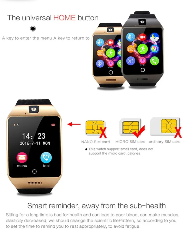 Q18S 1.54 inch IPS Screen MTK6260A Bluetooth 3.0 Smart Watch Phone, Pedometer / Sedentary Reminder / Sleeping Monitor  / Anti-Loss / Remote Camera / GSM / 0.3M Camera (White   Gold)