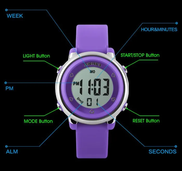 SKMEI Children watch LED Digital Sports Relojes Mujer Boys girls fashion Kids Cartoon Jelly Waterproof Relogio Feminino