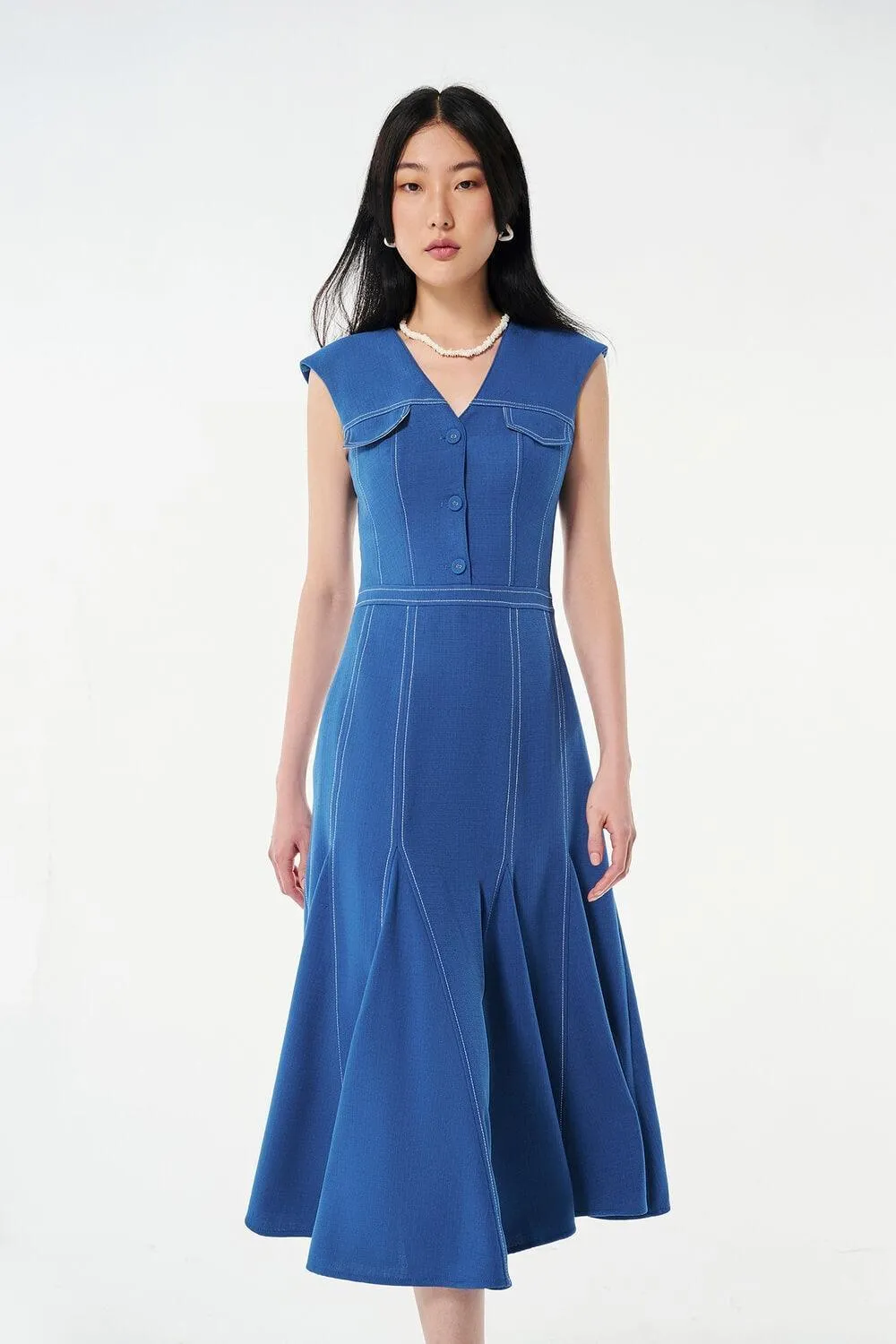 Sona A-line Sleeveless Wool Cotton Midi Dress