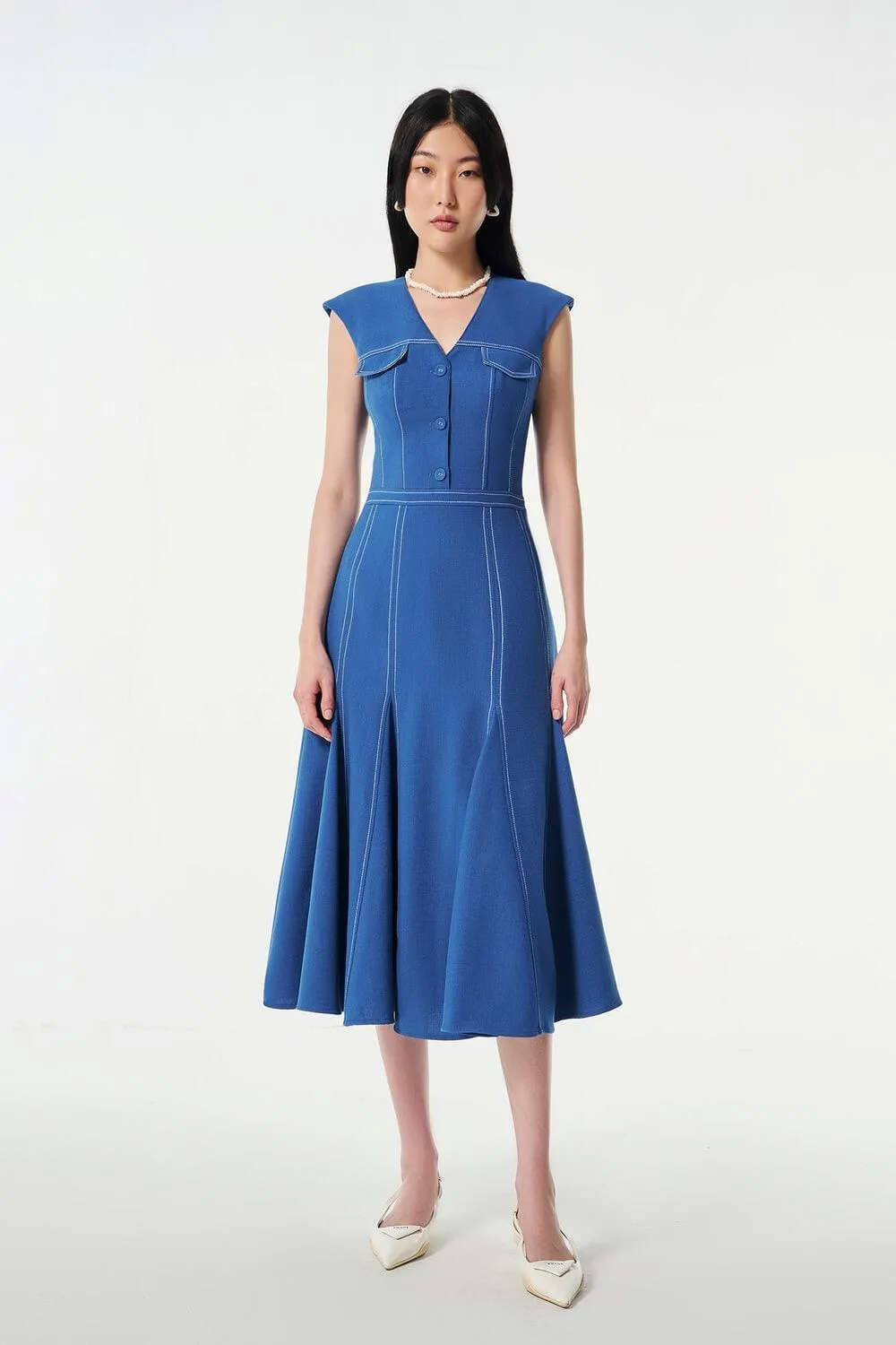 Sona A-line Sleeveless Wool Cotton Midi Dress