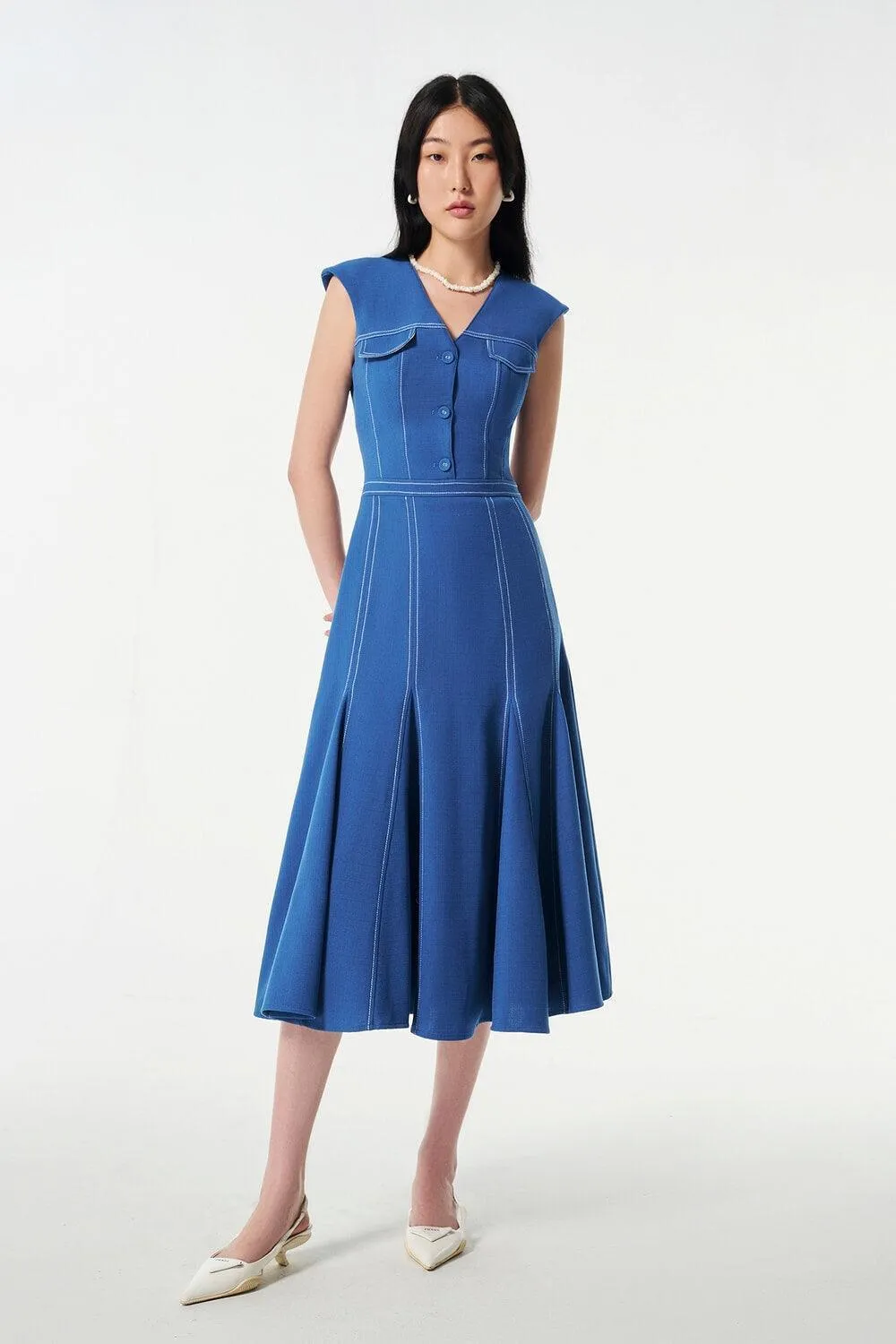 Sona A-line Sleeveless Wool Cotton Midi Dress