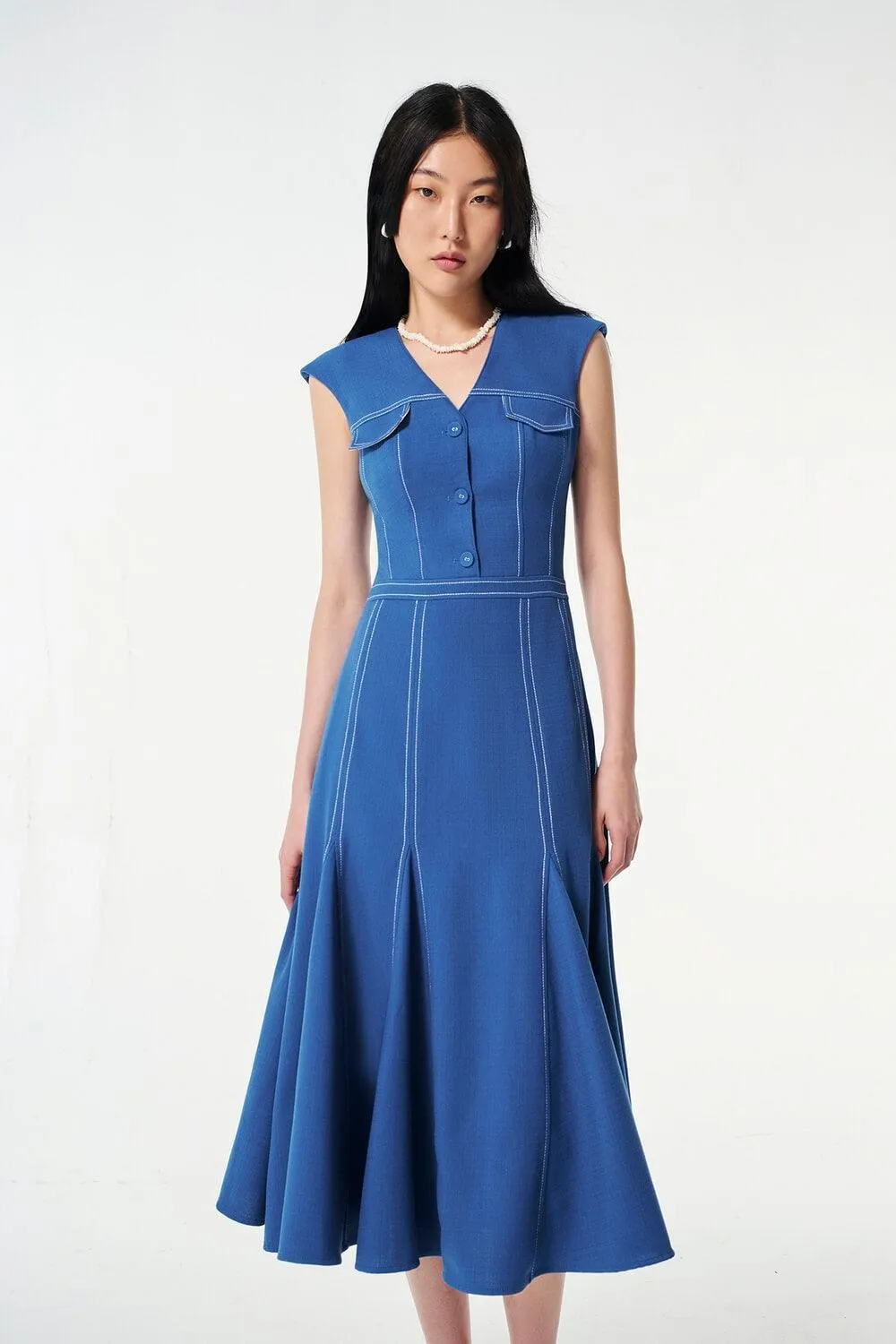 Sona A-line Sleeveless Wool Cotton Midi Dress