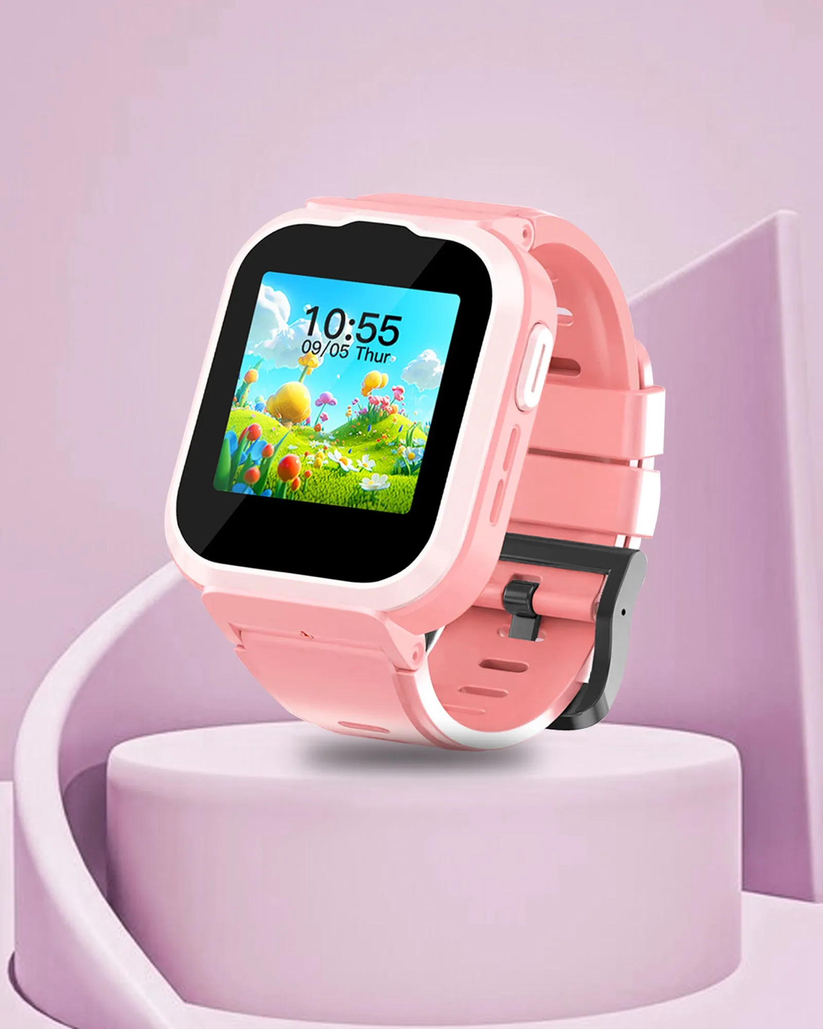 Spiky Cyclops 4g Video & Voice Calling Dewatering Waterproof Kids Smartwatch Printed strap - Pink