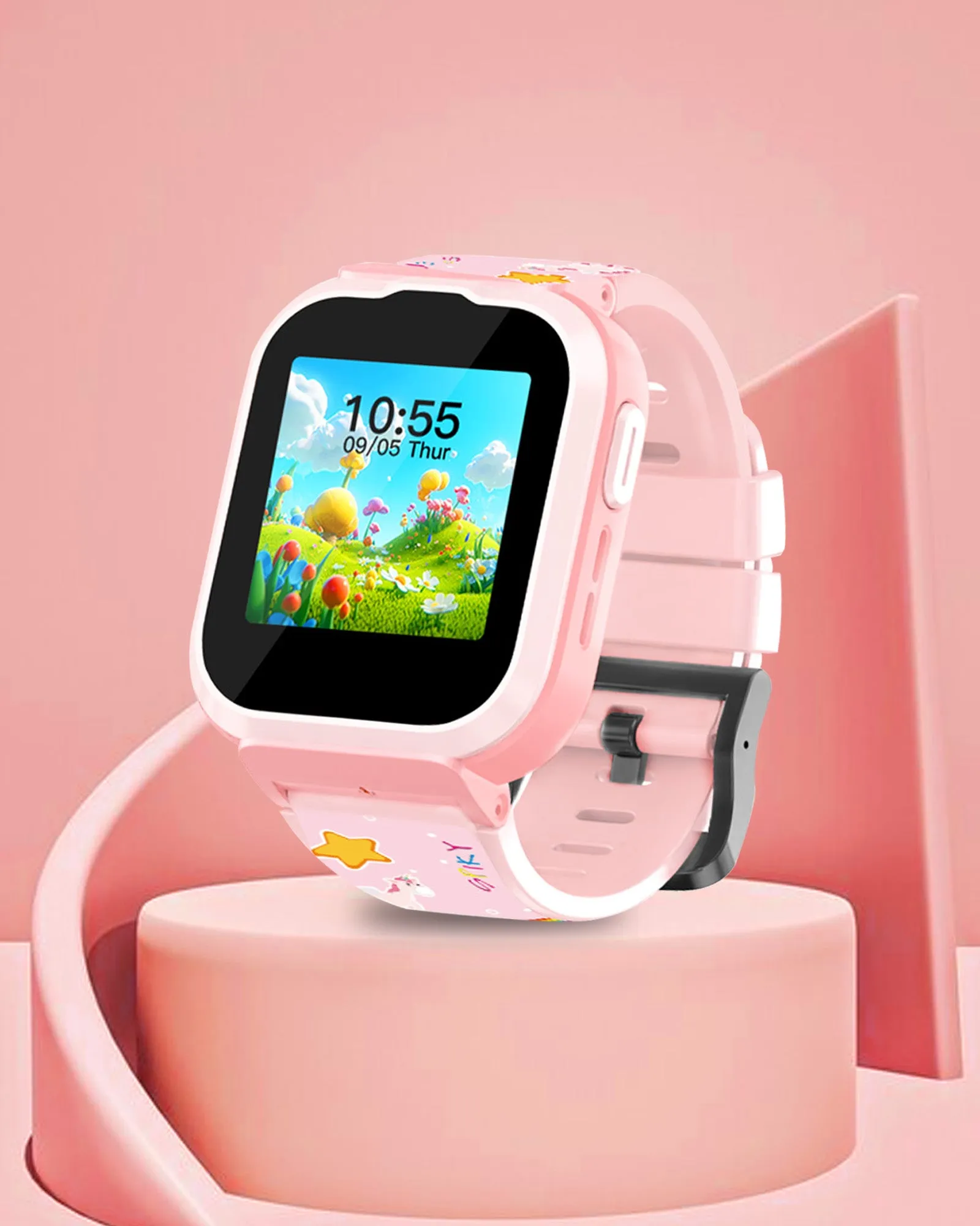 Spiky Cyclops 4g Video & Voice Calling Dewatering Waterproof Kids Smartwatch Printed strap - Pink