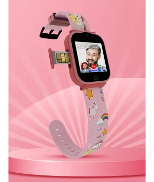 Spiky Cyclops 4g Video & Voice Calling Dewatering Waterproof Kids Smartwatch Printed strap - Pink