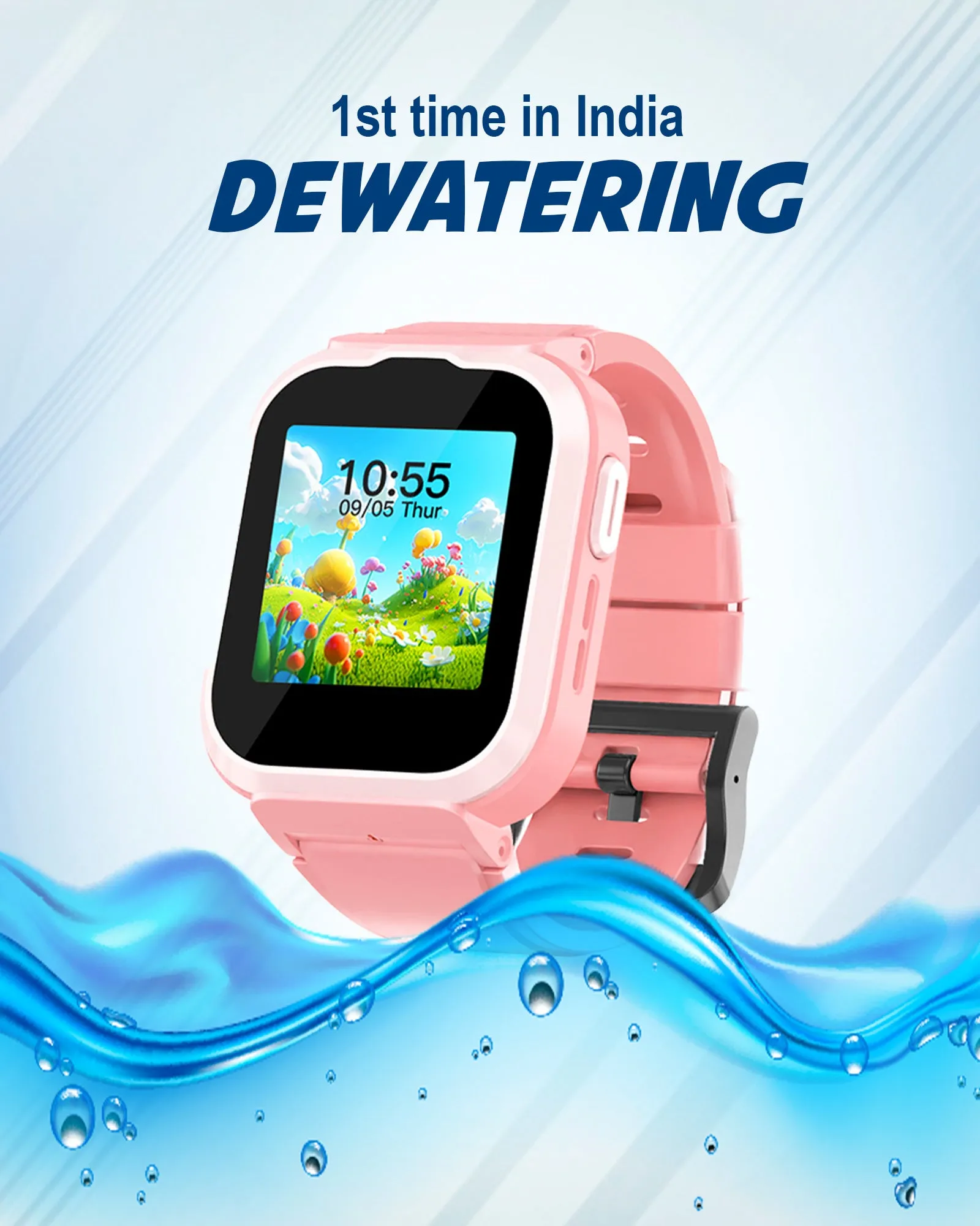 Spiky Cyclops 4g Video & Voice Calling Dewatering Waterproof Kids Smartwatch Printed strap - Pink