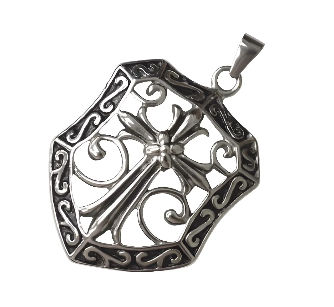 Stainless Steel Shield Cross Pendant Necklace