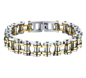 Stainless Steel Silver & Gold 12mm Motorcycle Chain Bracelet