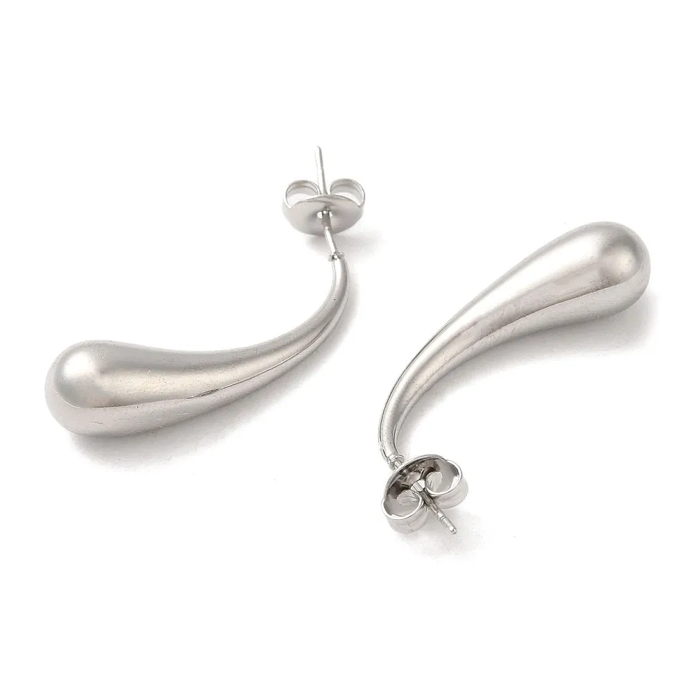 Stainless Steel Teardrop Earrings, Stainless Steel (29.5x7.5mm)