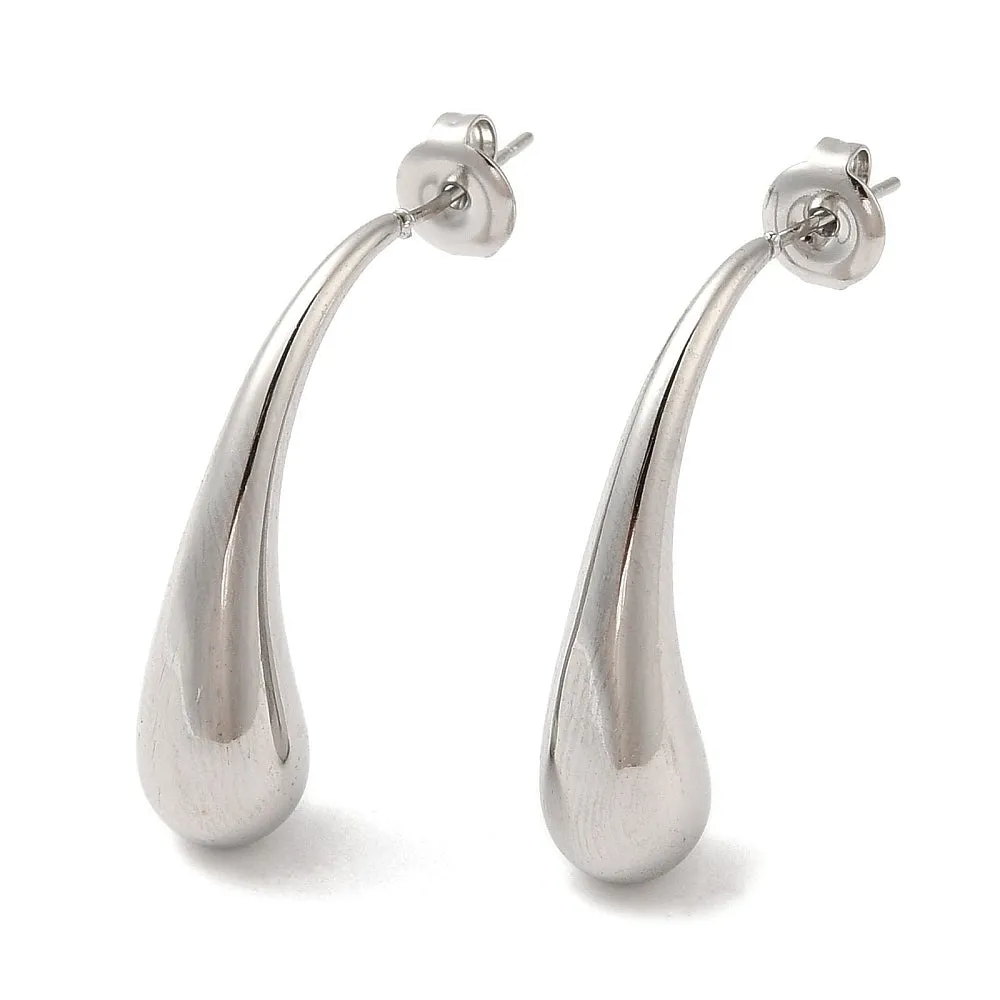 Stainless Steel Teardrop Earrings, Stainless Steel (29.5x7.5mm)