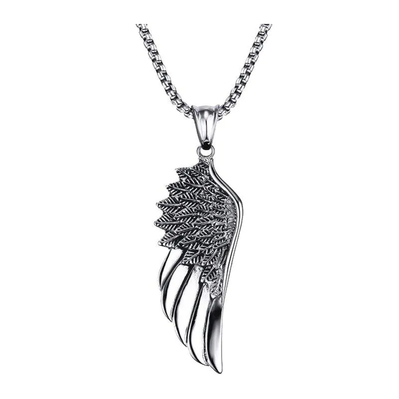 Steel Wing Pendant Necklace