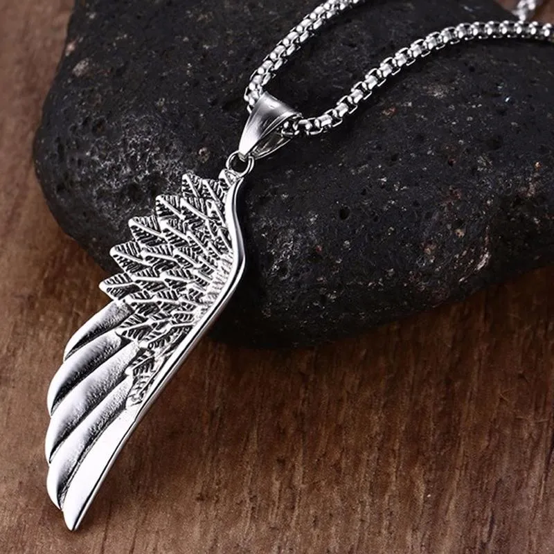 Steel Wing Pendant Necklace