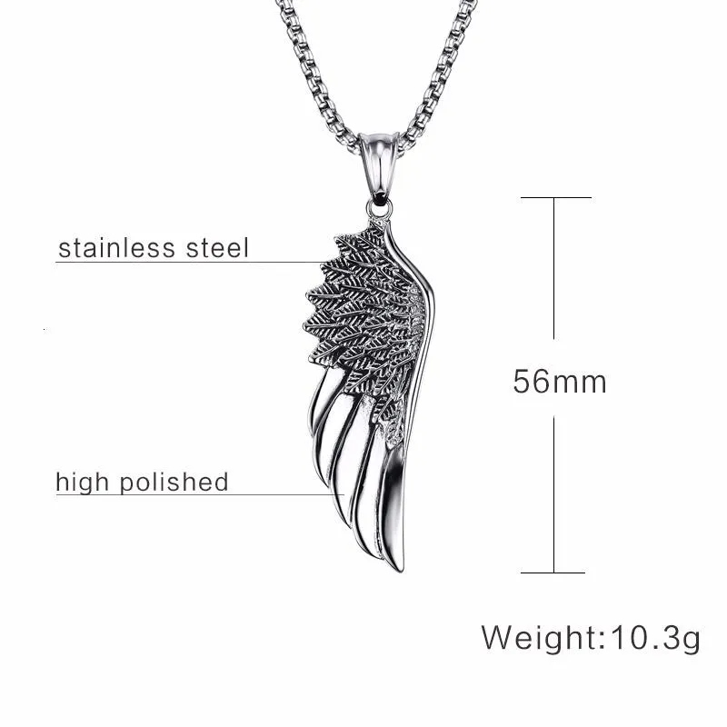 Steel Wing Pendant Necklace