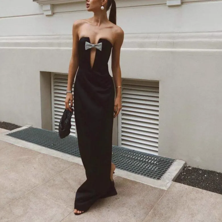 Strapless Black Tie Elegance Midi Dress