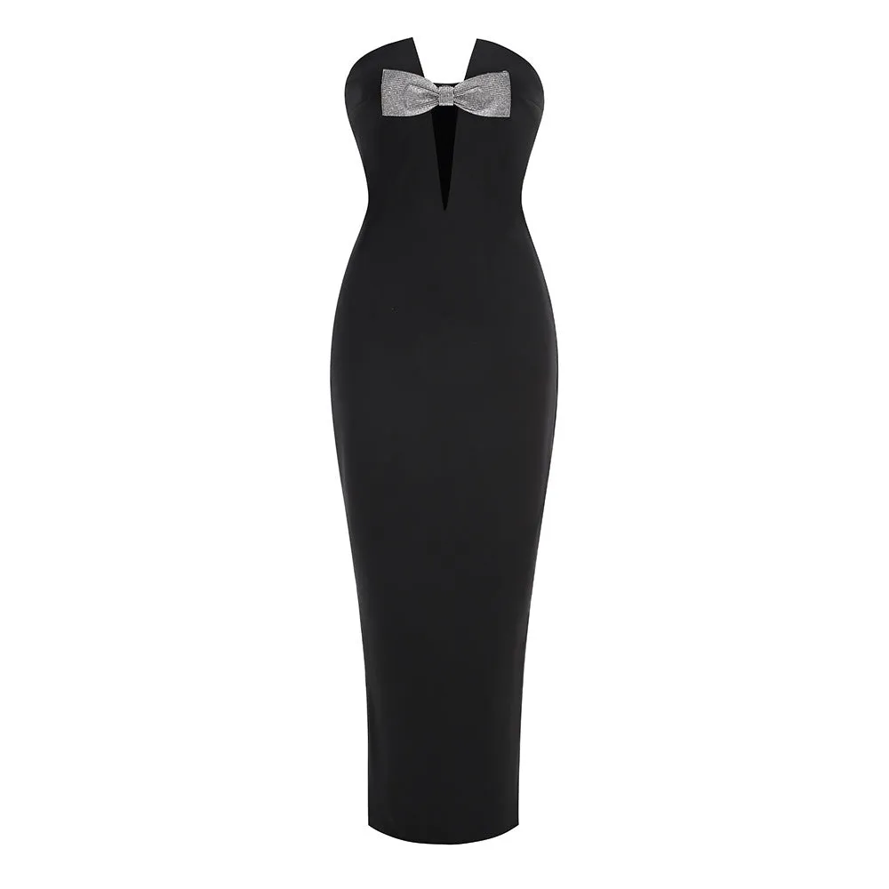 Strapless Black Tie Elegance Midi Dress