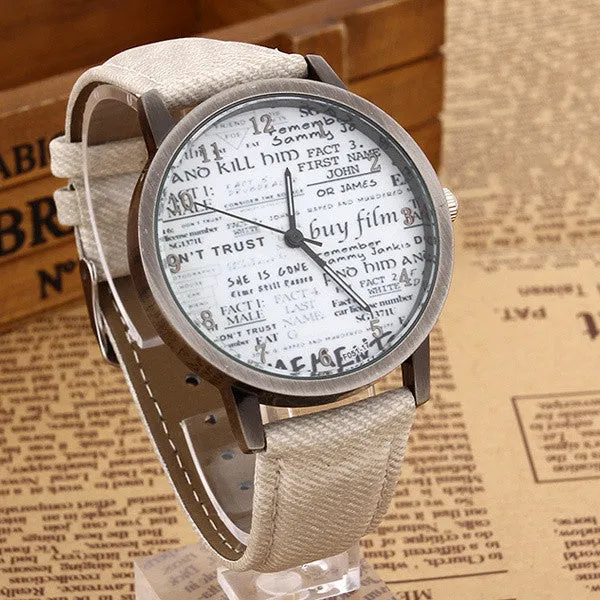 Stylish Unisex Quartz Watches Men Sports Watches Denim Fabric Women Dress Watch news paper wristwatch Design hours