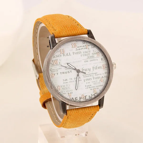 Stylish Unisex Quartz Watches Men Sports Watches Denim Fabric Women Dress Watch news paper wristwatch Design hours