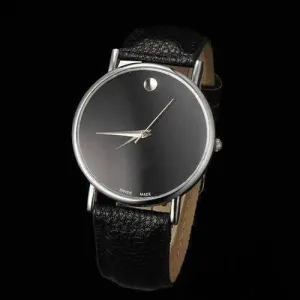 Swiss Leather Watch in Black