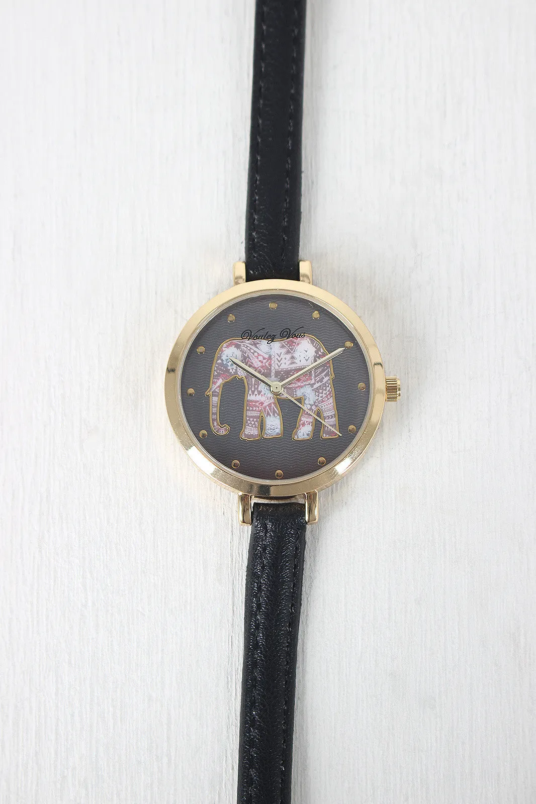 Thin Strap Etched Elephant Watch