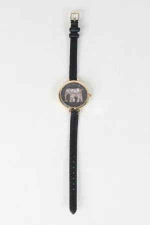 Thin Strap Etched Elephant Watch