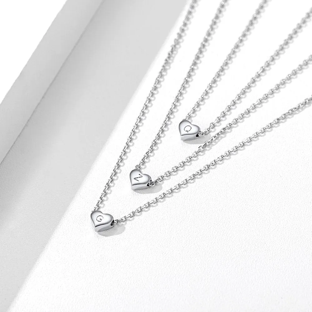 Tiny Heart Initial Necklace Alphabet a Dainty Letter Heart Pendant Choker 925 Sterling Silver