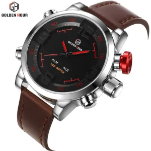 Top Luxury Brand Watches Men LED Digital Quartz Clock Fashion Leather Waterproof Sports Watch Military Style Relogio Masculino