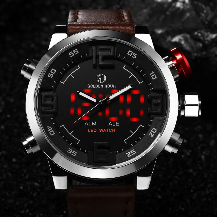 Top Luxury Brand Watches Men LED Digital Quartz Clock Fashion Leather Waterproof Sports Watch Military Style Relogio Masculino