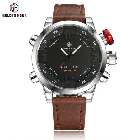 Top Luxury Brand Watches Men LED Digital Quartz Clock Fashion Leather Waterproof Sports Watch Military Style Relogio Masculino