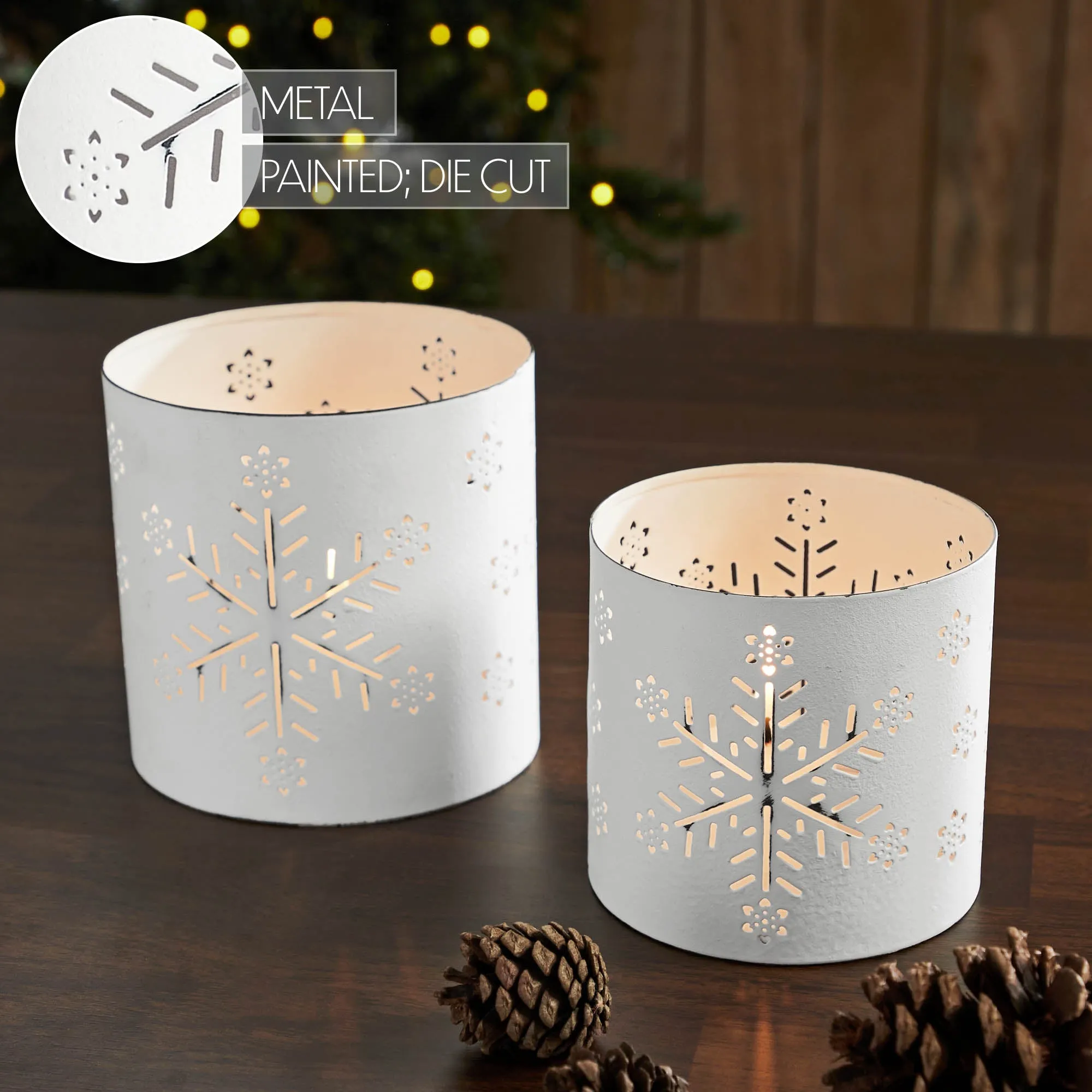 Votive Candle Holder Snowflake Antique White Set of 2