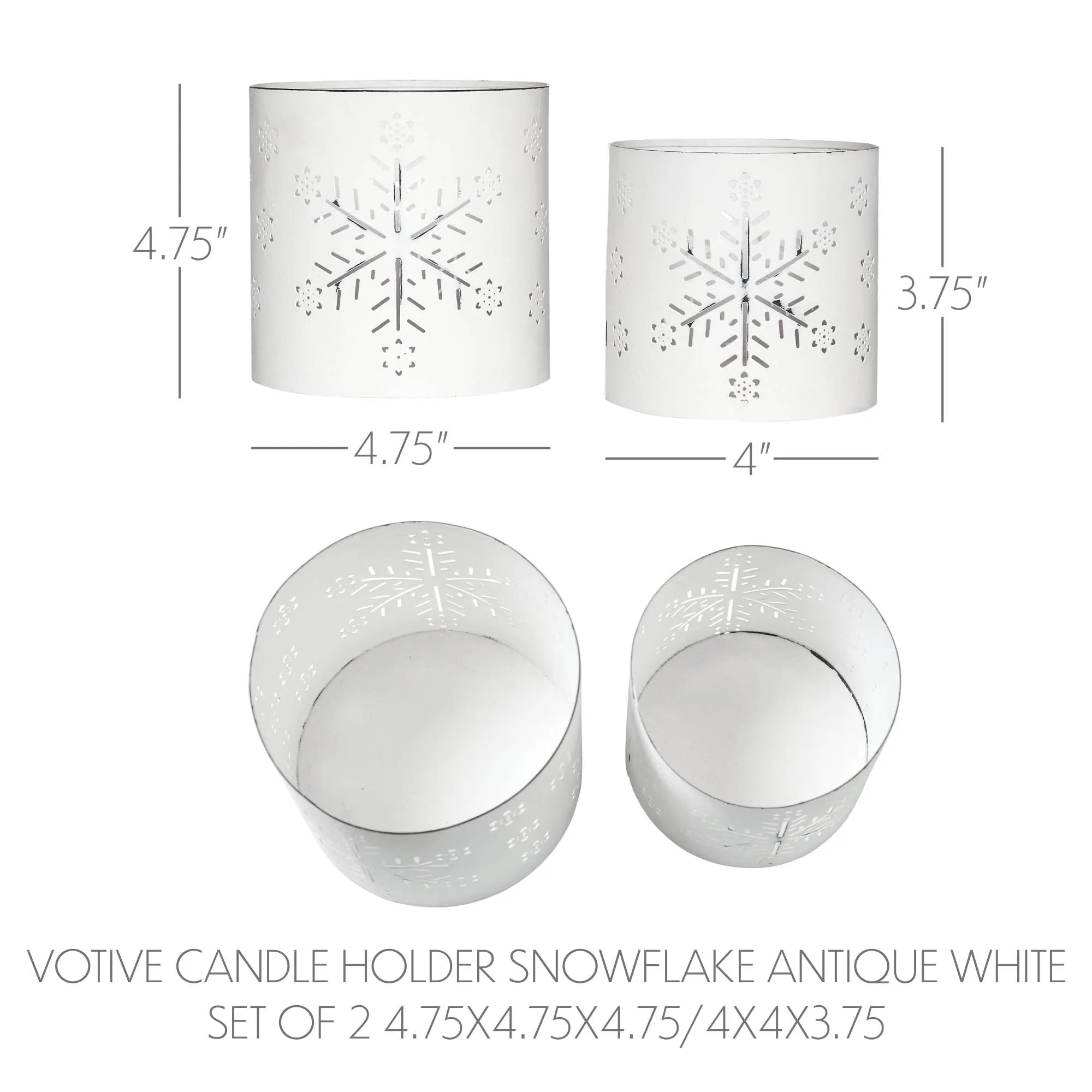 Votive Candle Holder Snowflake Antique White Set of 2